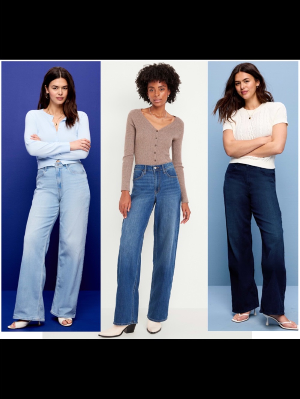 THREE PAIRS! Old Navy Wow high waisted wide leg jeans 14 tall!